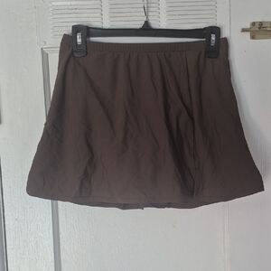 Brown A-Line Swim Skirt With Snall Slit